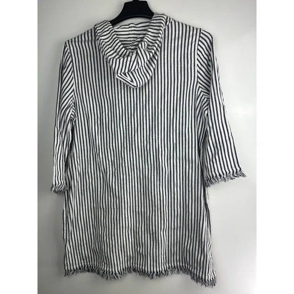 Tommy Bahama Yarn Dyed Striped Cotton Hoodie Pullover Swim Cover Beach Top Large - Picture 8 of 9